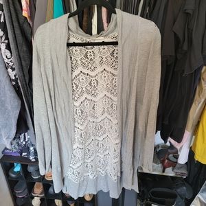 Grey & White Lace Top